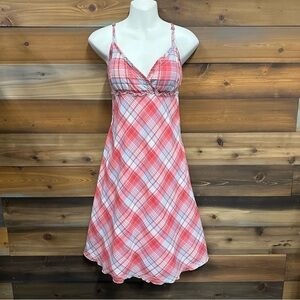Esprit Y2K coral red plaid cotton corset midi sundress Size 10 lined